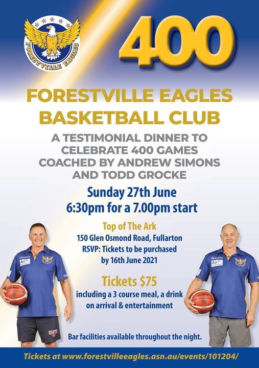 Andrew Simons & Todd Grocke TESTIMONIAL DINNER - to celebrate 400 games coached