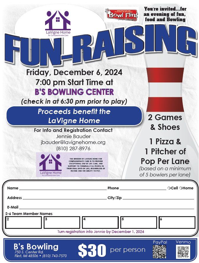 3rd Annual Bowling Fundraiser to benefit the LaVigne Home