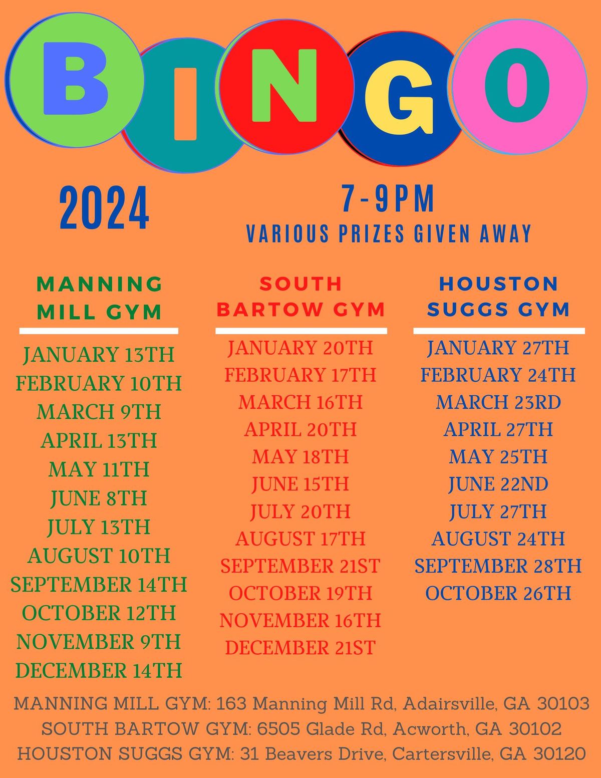 BINGO at South Bartow Gym