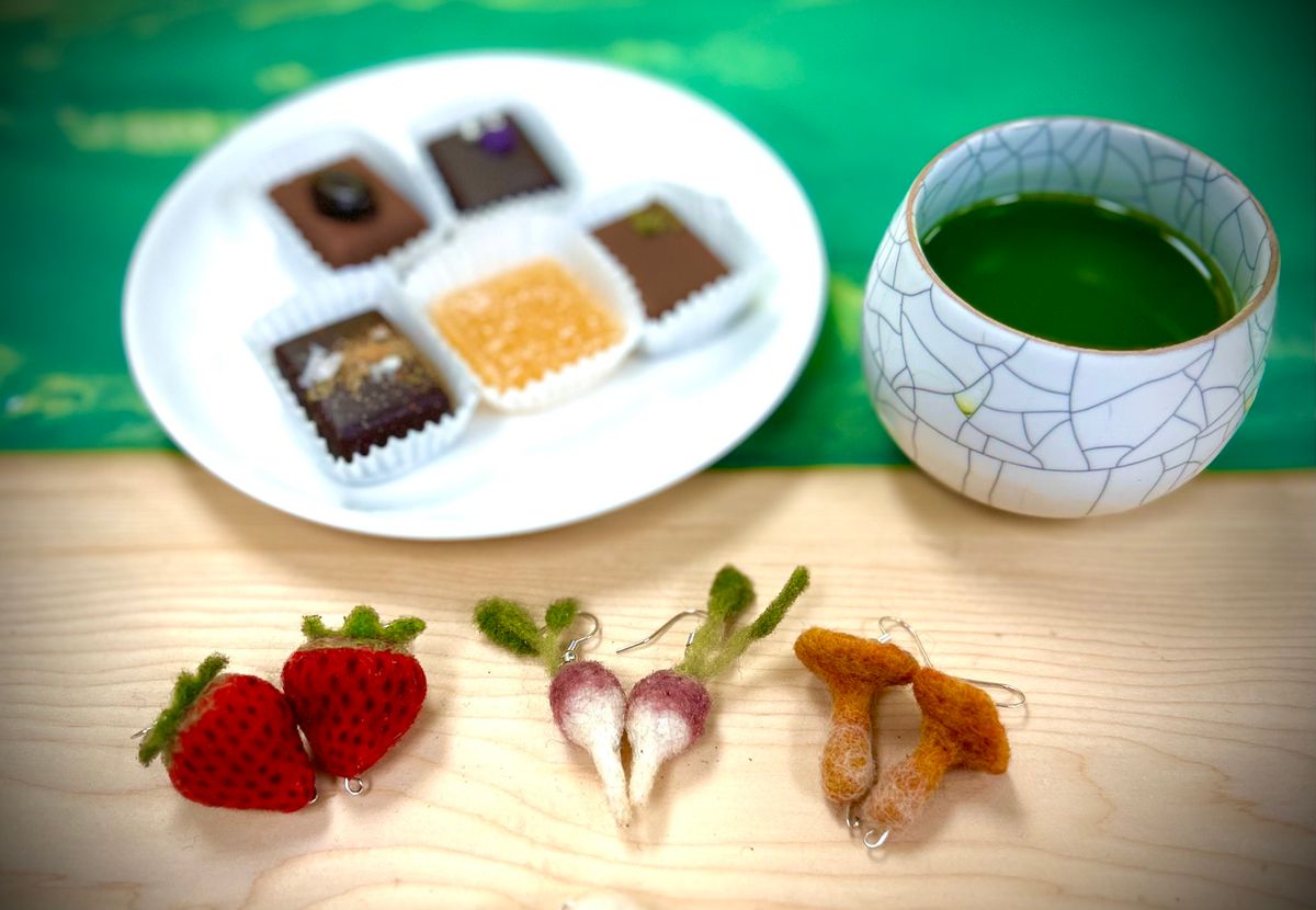 Needle Felting Earrings with Aurora Chocolates and Tea Flight - $75