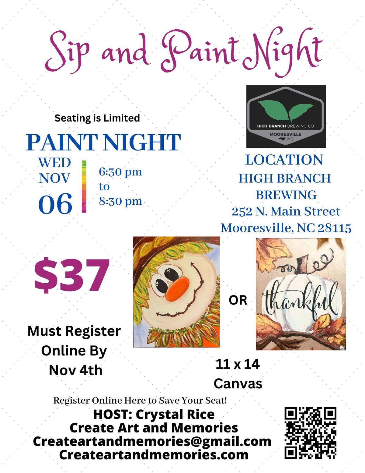 Fall Sip and Paint at High Branch Brewing Mooresville 