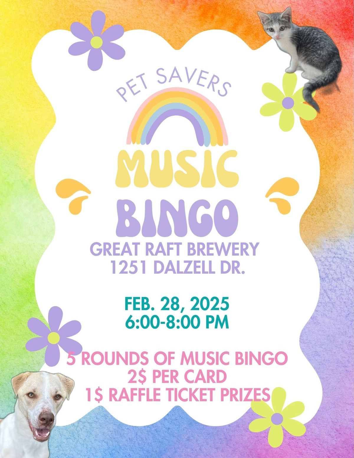 Music Bingo- Pet Savers @ The Great Raft