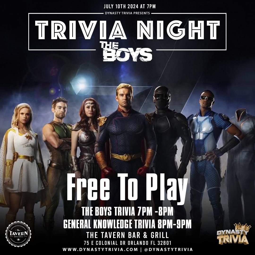 The Tavern Downtown Trivia Night: THE BOYS & General Knowledge Trivia