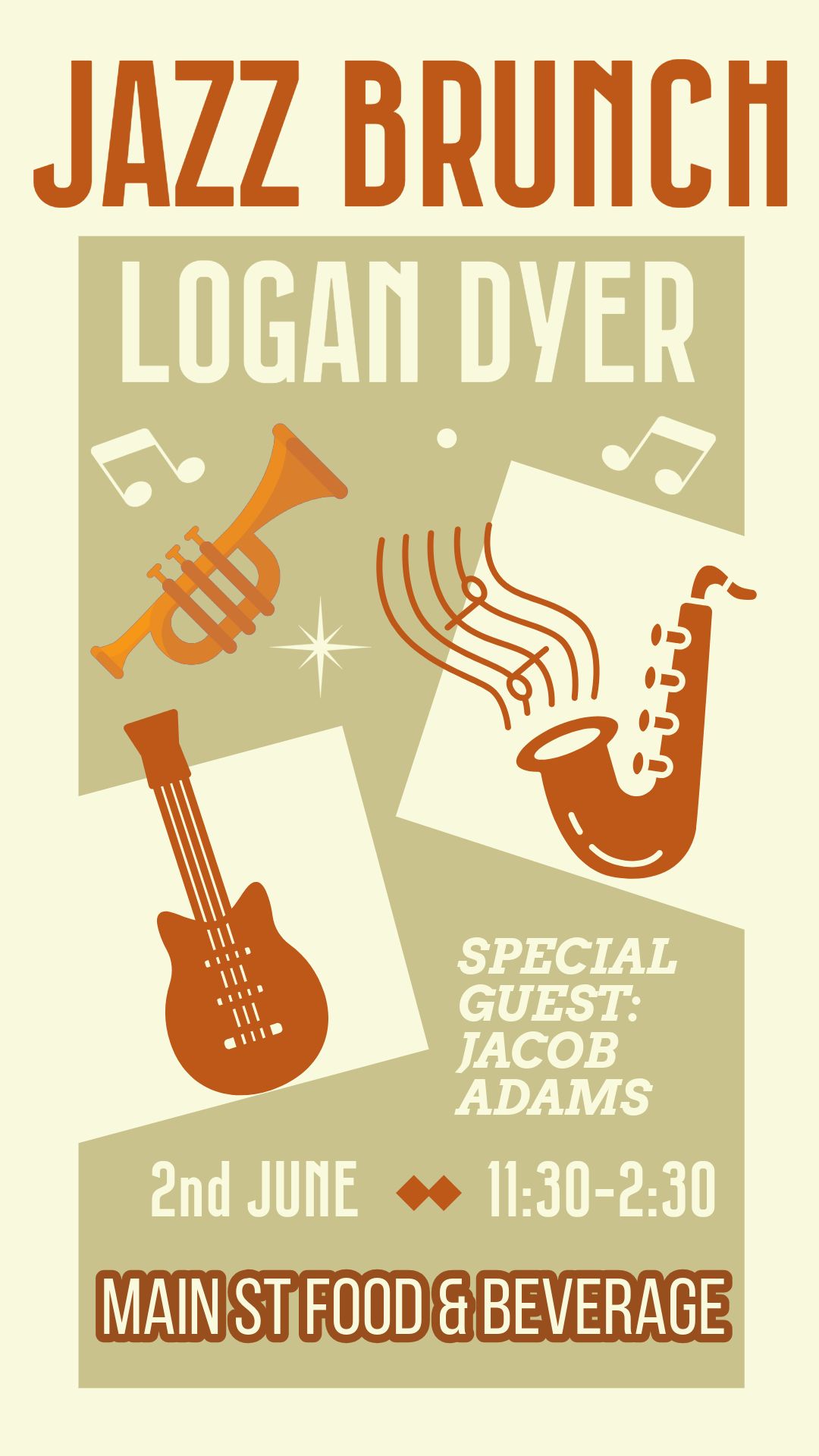 Jazz Brunch 6\/2 at Main St Food & Beverage with Logan Dyer and special guest Jacob Adams  