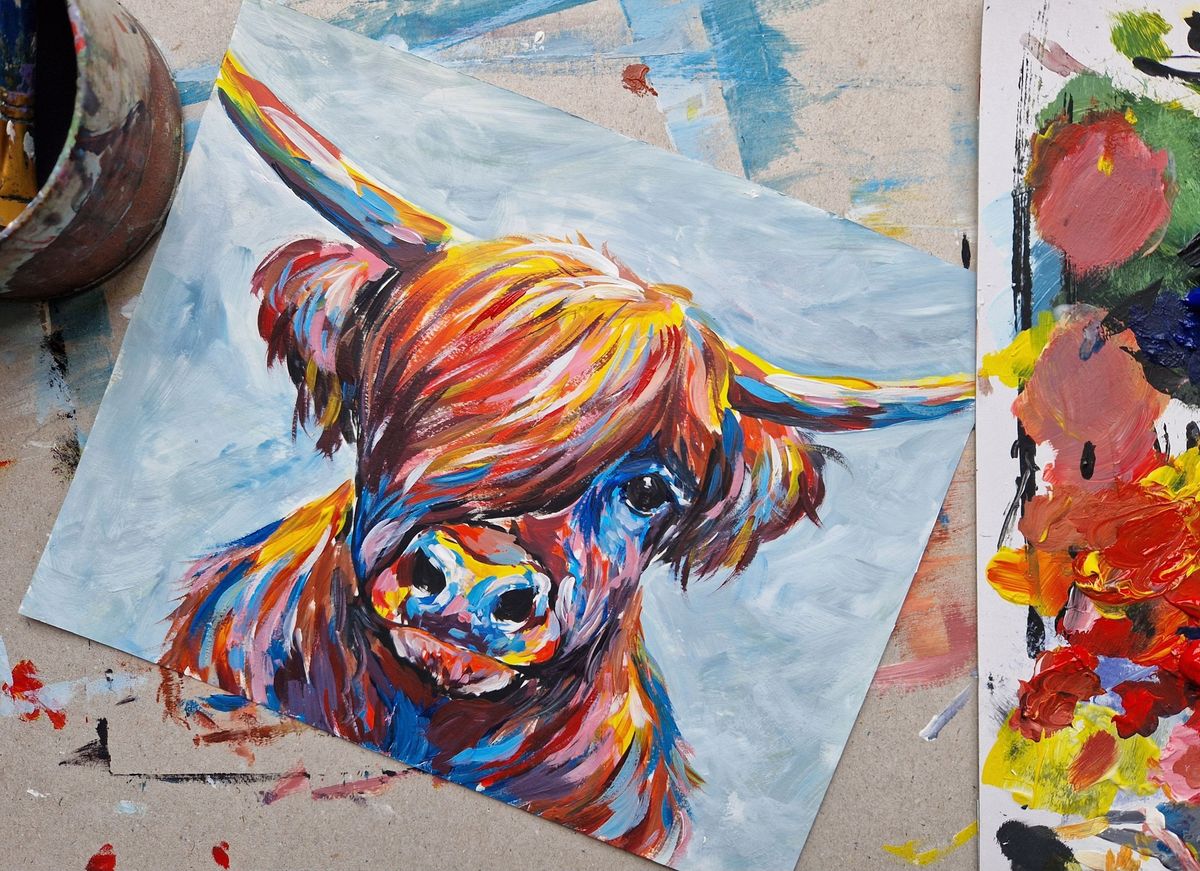 Painting class with lunch ( Highland cow)