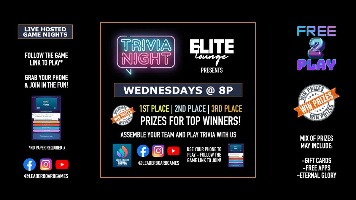 Trivia Night | Elite Lounge and Bistro - North Providence RI - WED 8p @LeaderboardGames