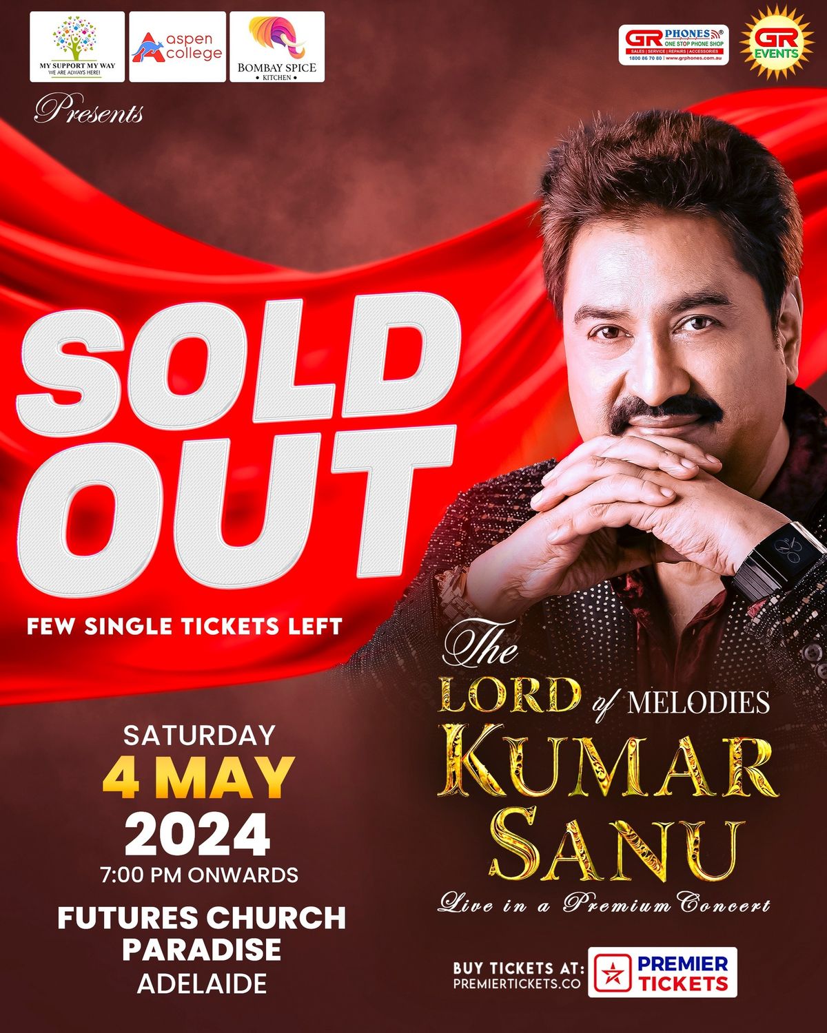 Kumar Sanu Live Adelaide 4th May 2024 proudly organized by GR EVENTS & GR PHONES 