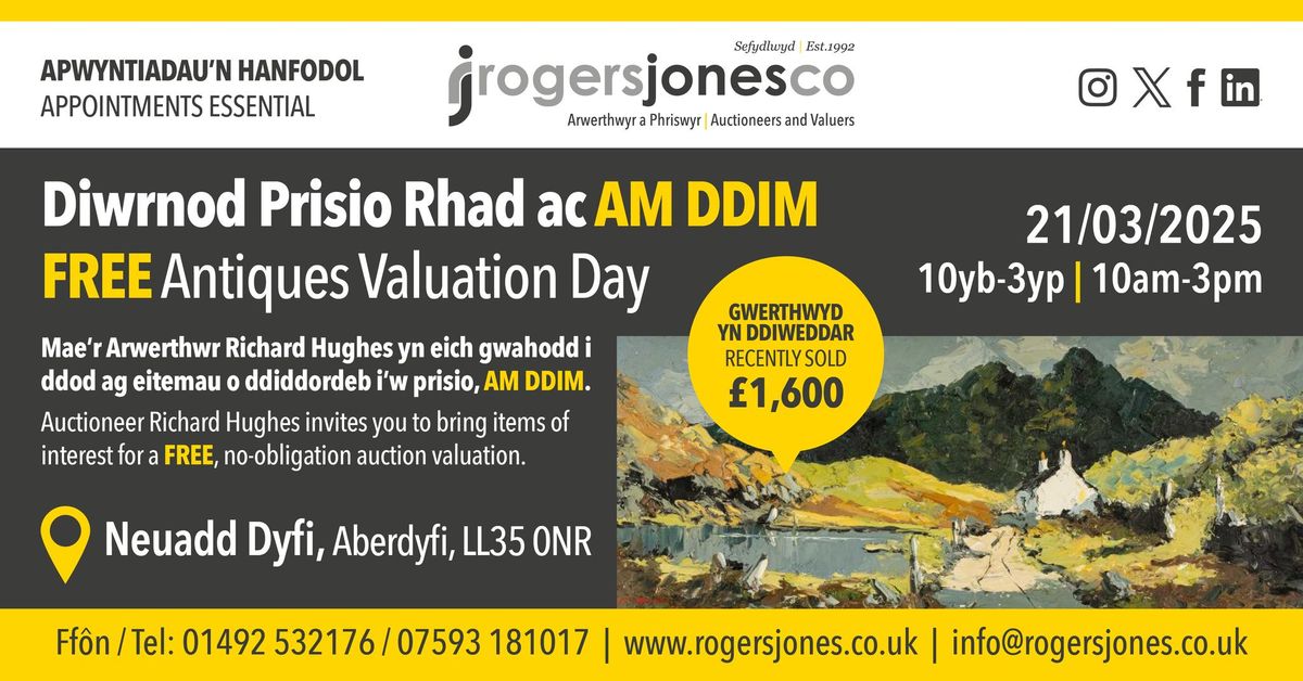 FREE Antiques Valuation Day - Neuadd Dyfi, Aberdyfi