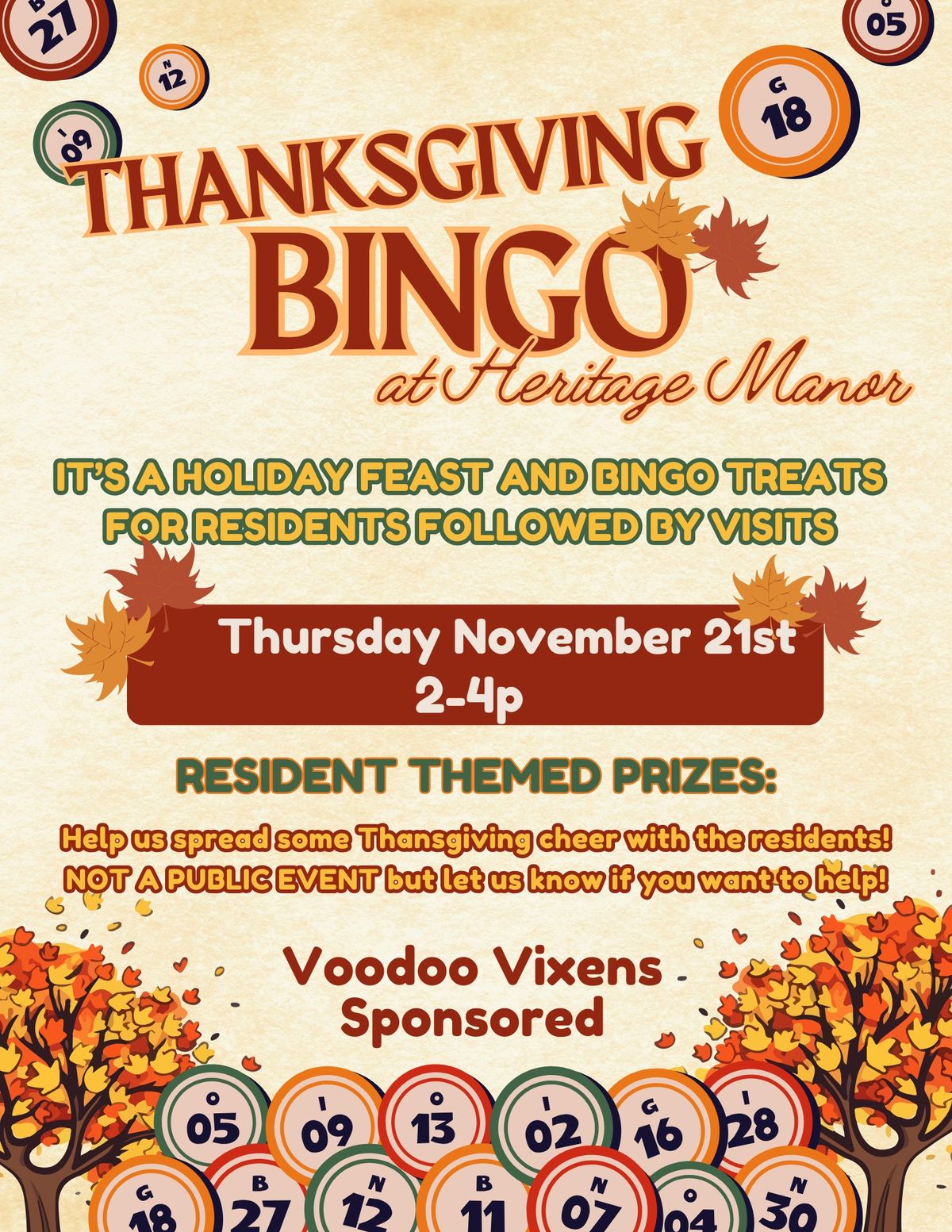 Thanksgiving Bingo for Heritage Manor Residents