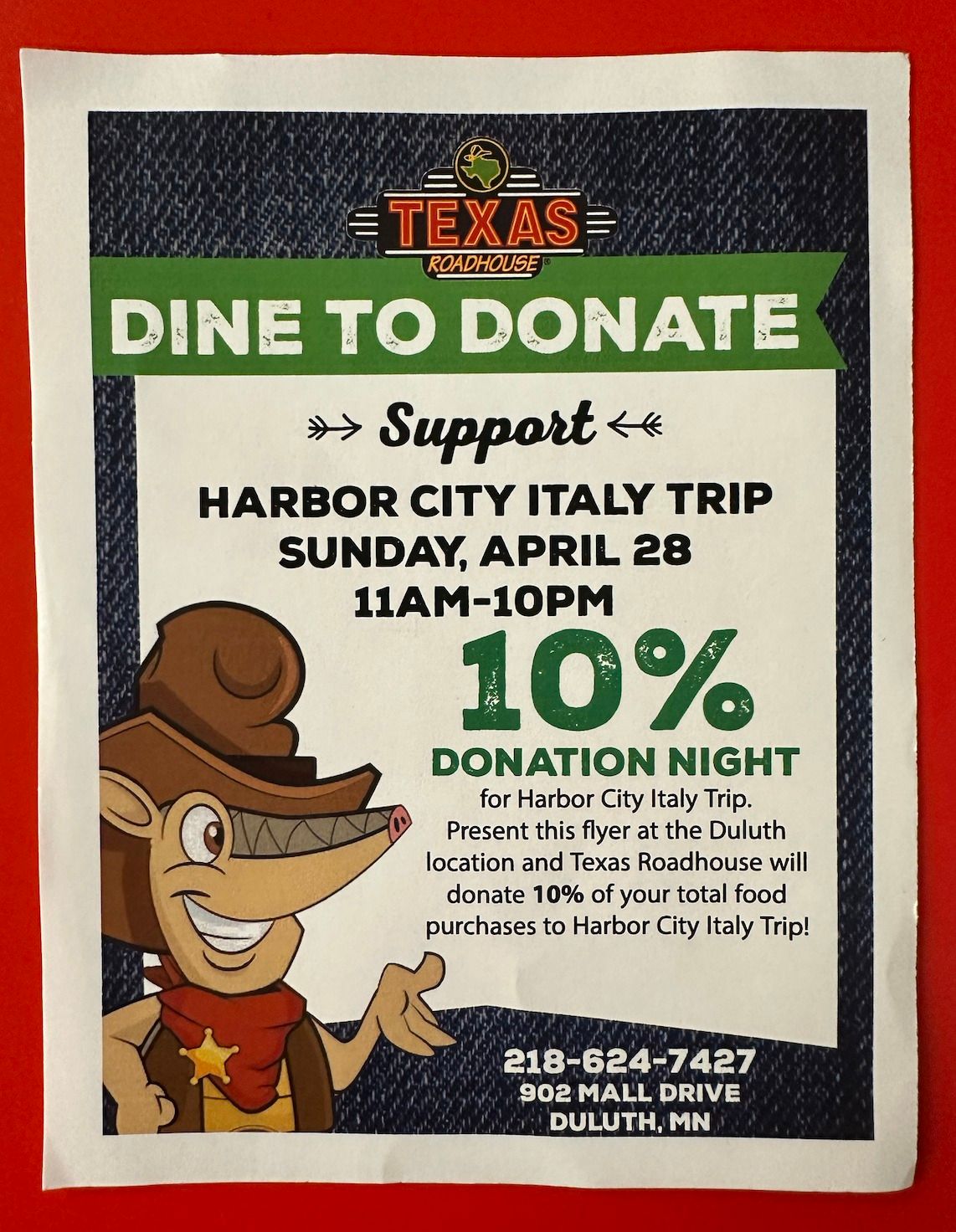 Support HCIS Student Travel at Texas Roadhouse! 