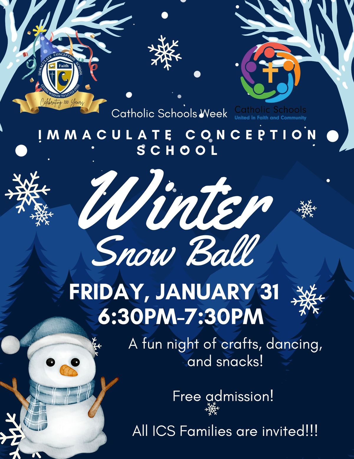 ICS Catholic Schools Week Winter Snow Ball