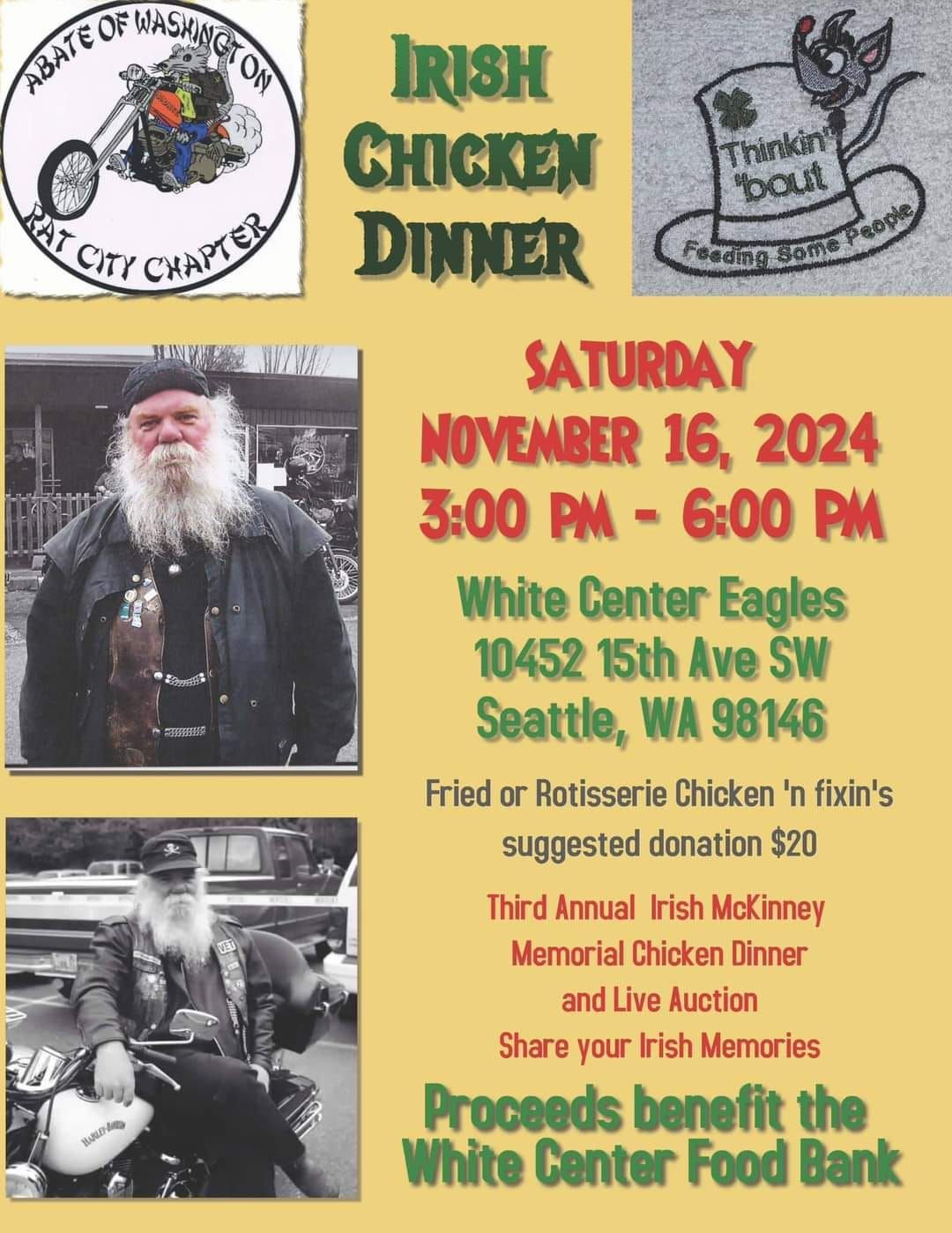 SOUTH KING COUNTY CHAPTER MONTHLY DINNER SUPPORTING RAT CITY IRISH CHICKEN DINNER