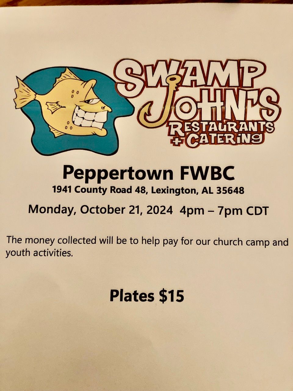 SWAMP JOHN\u2019S PLATES FOR YOUTH CAMP