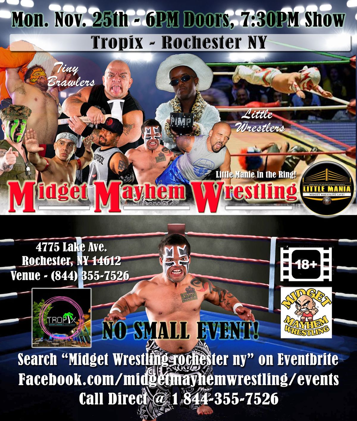 Midget Mayhem Wrestling with Attitude & Brawling - Rochester NY 18+