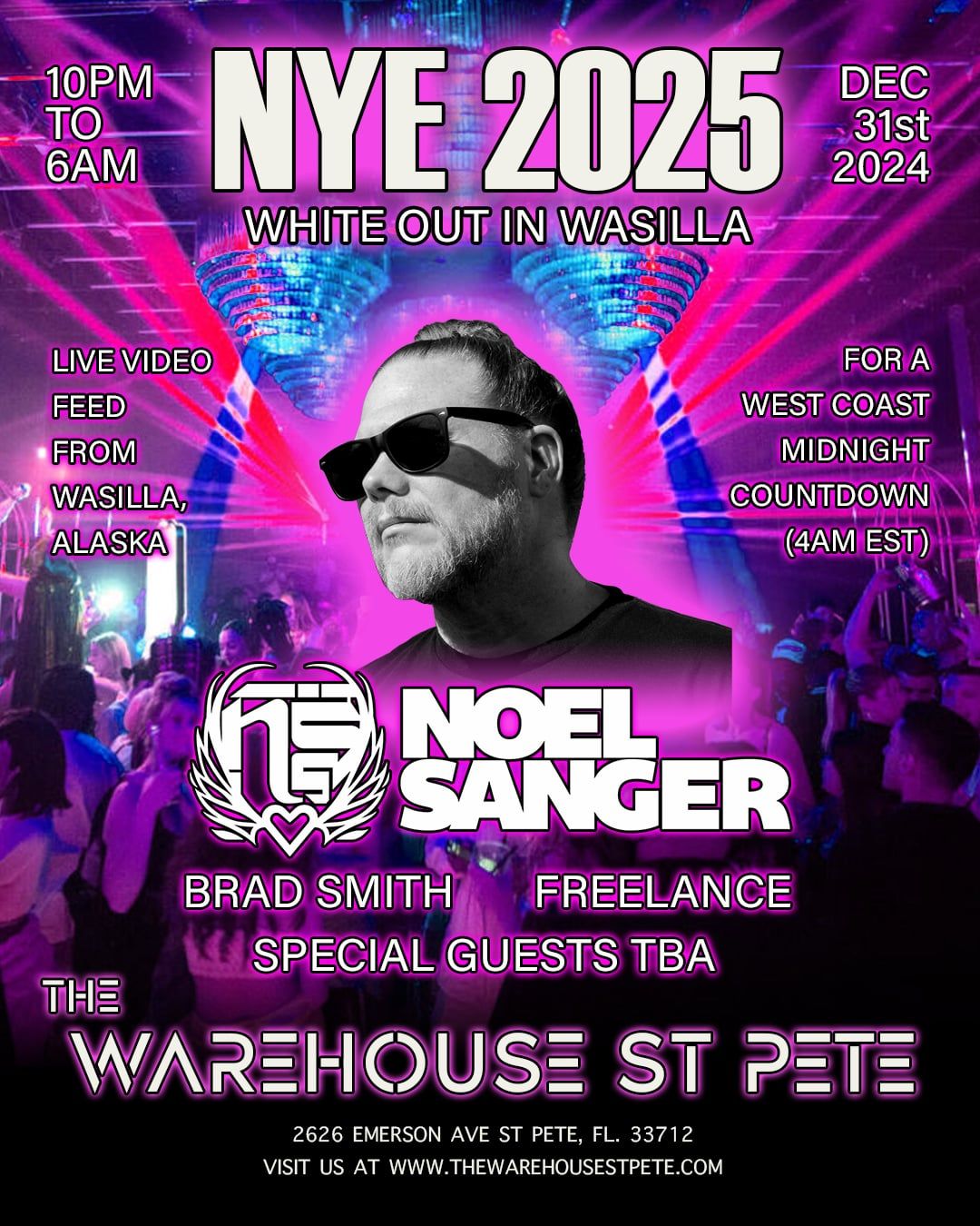 NYE at The WareHouse St Pete with Noel Sanger, Brad Smith, FreeLance & more until 6am