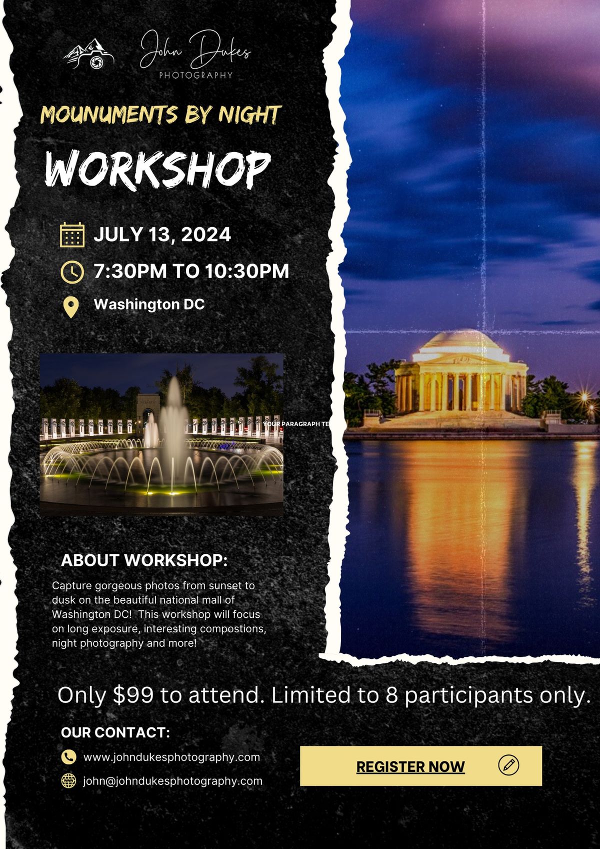 Washington DC Monuments By Night Photography Workshop