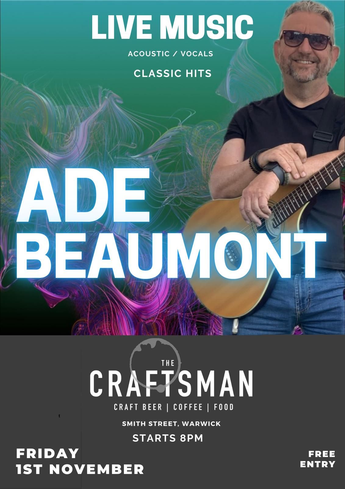 Ade Beaumont Live This Friday @ The Craftsman - Warwick 