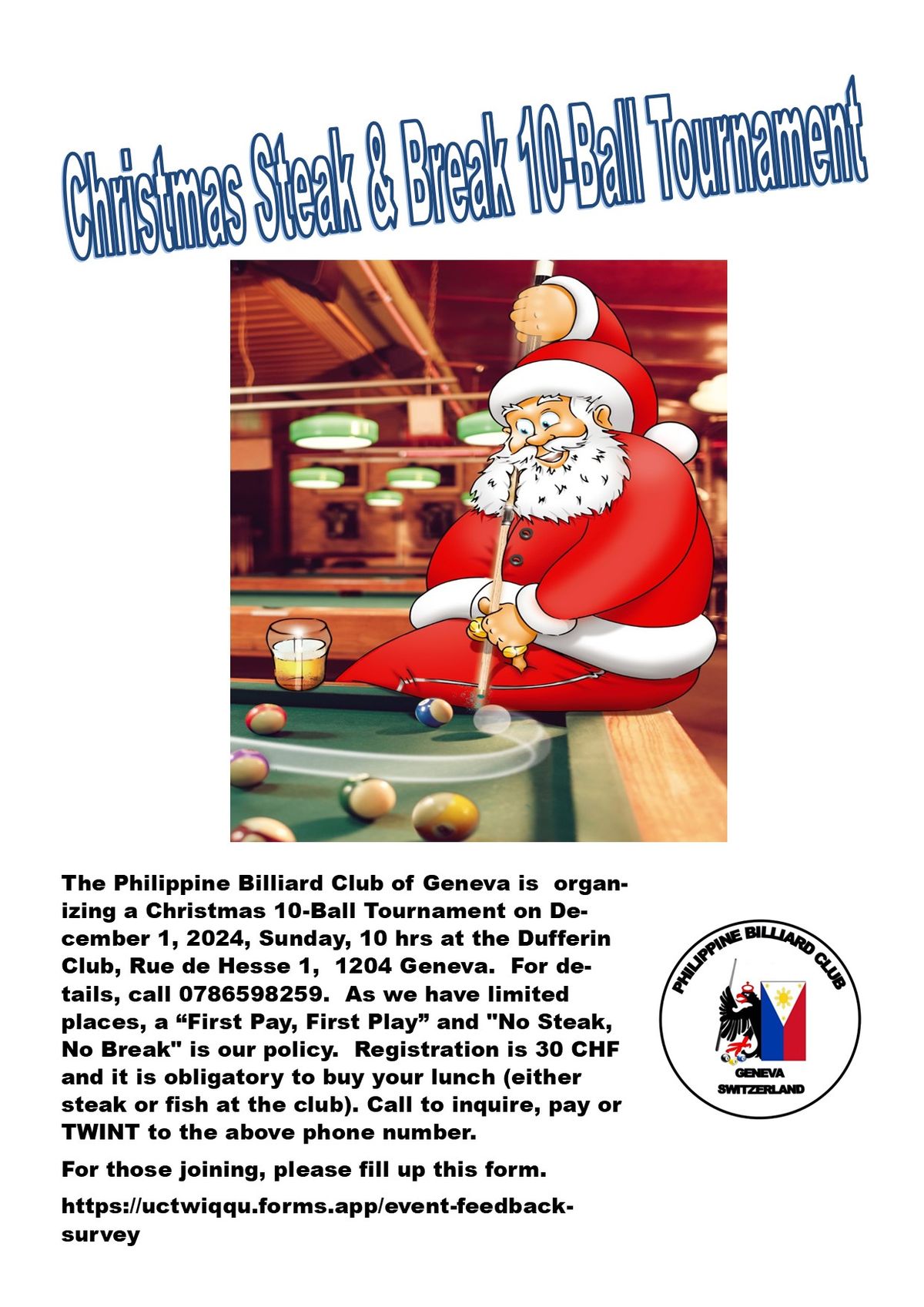 Christmas "Steak & Break" 10-Ball Tournament