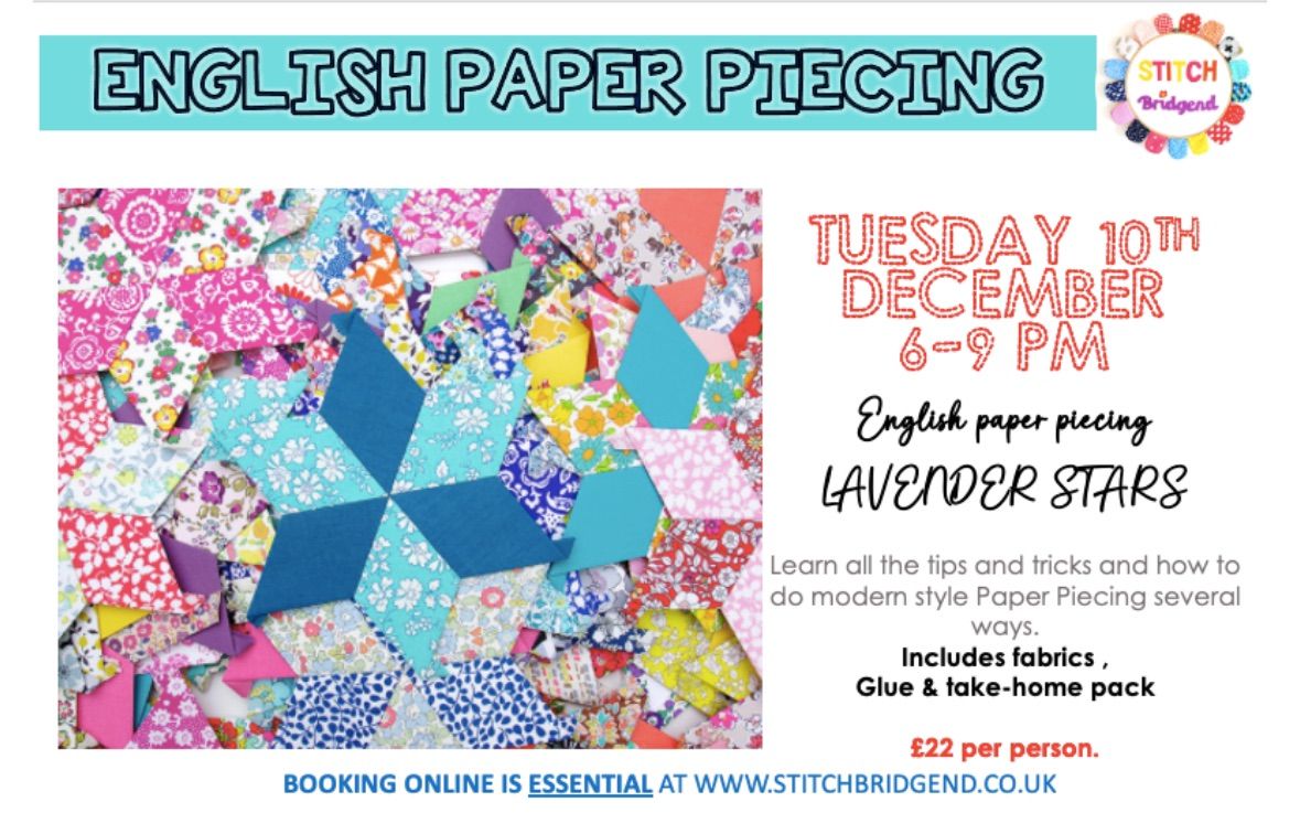 English paper piecing lavender stars 