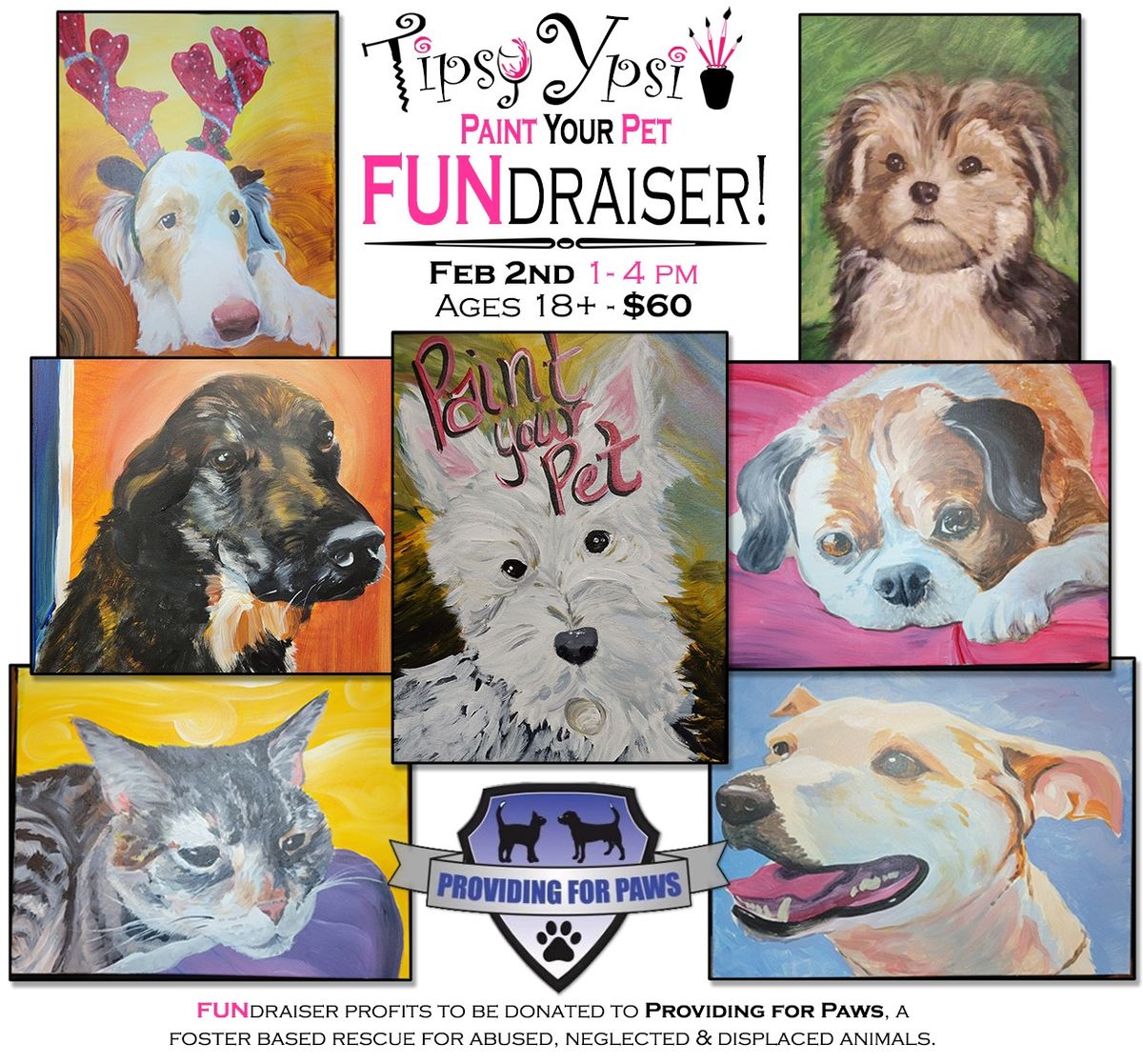 Paint YOUR Pet FUNdraiser BYOB Paint Party - Feb 2nd, 1-4 PM - $60