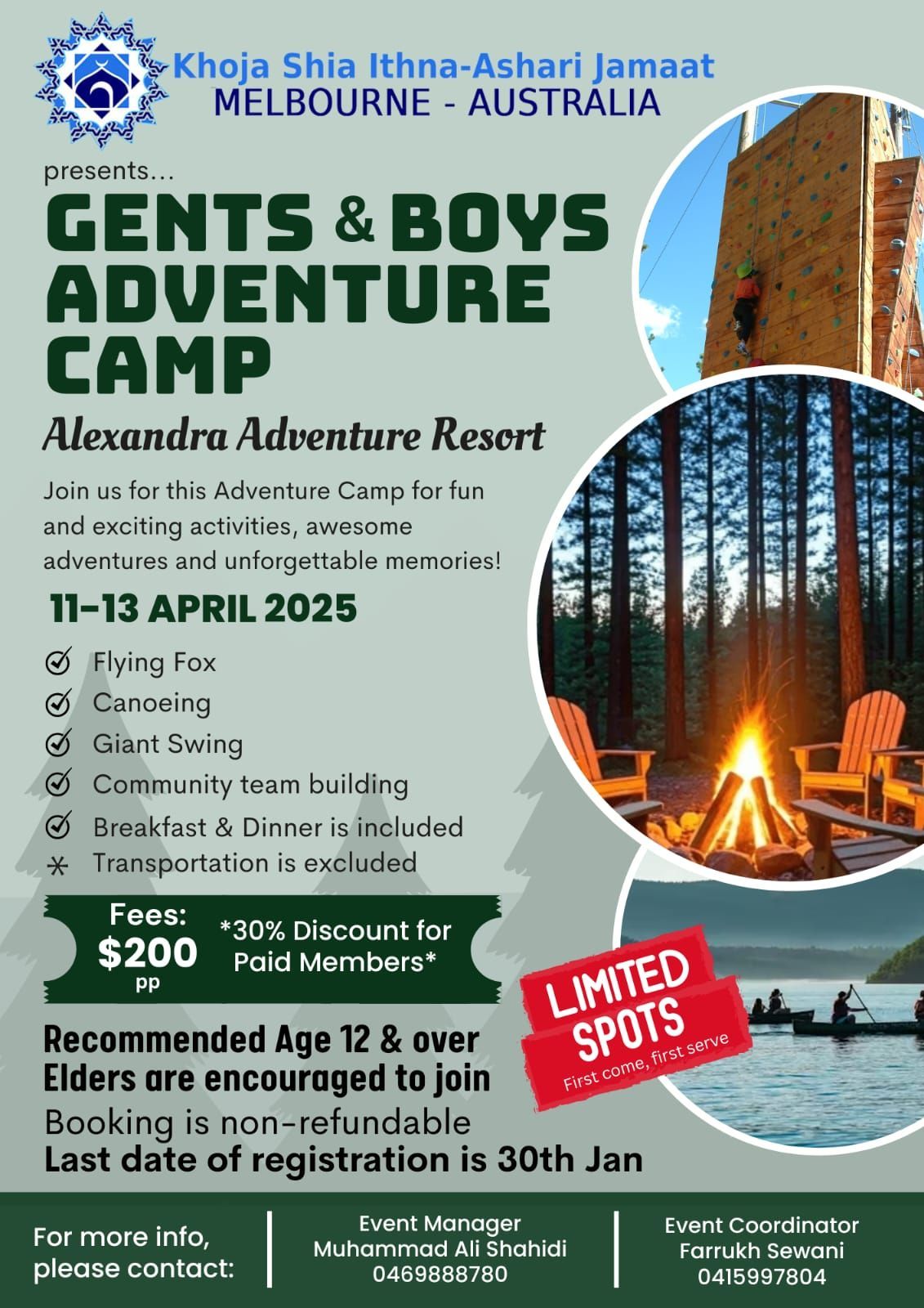 Khoja Jamat Melbourne Presents: Men's and Boys Camp (CABINS)