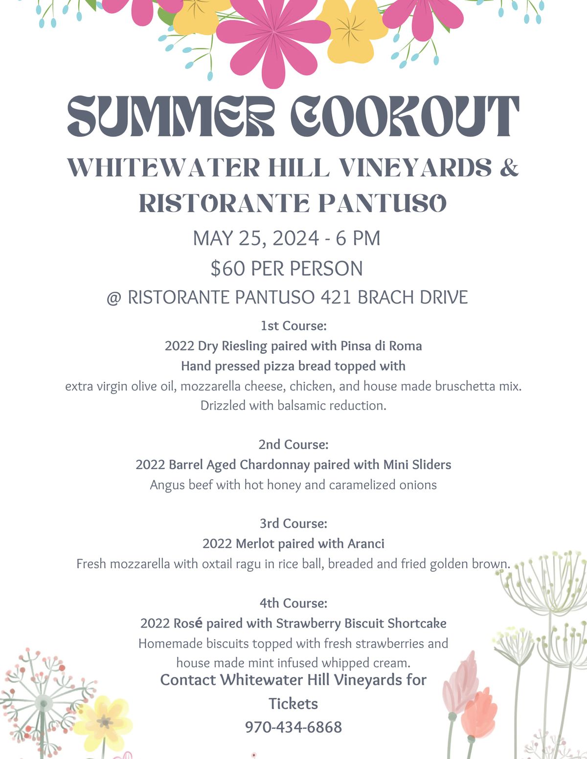 Summer Cookout with Whitewater Hill Vineyards & Ristorante Pantuso