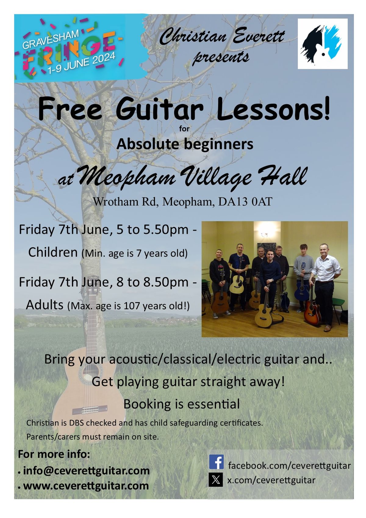 Free guitar lessons at Meopham Village Hall for the Gravesham Fringe Festival