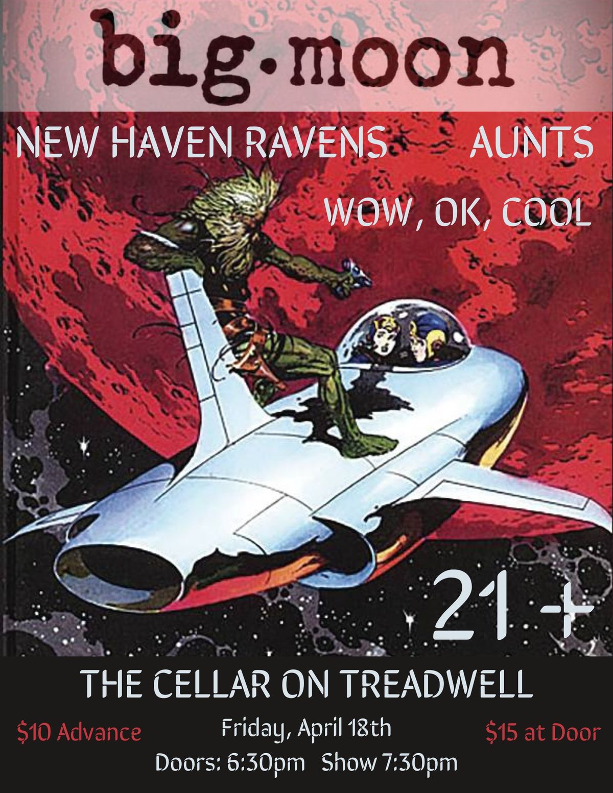 Big Moon, AUNTS, New Haven Ravens, Wow OK Cool @ Cellar on Treadwell