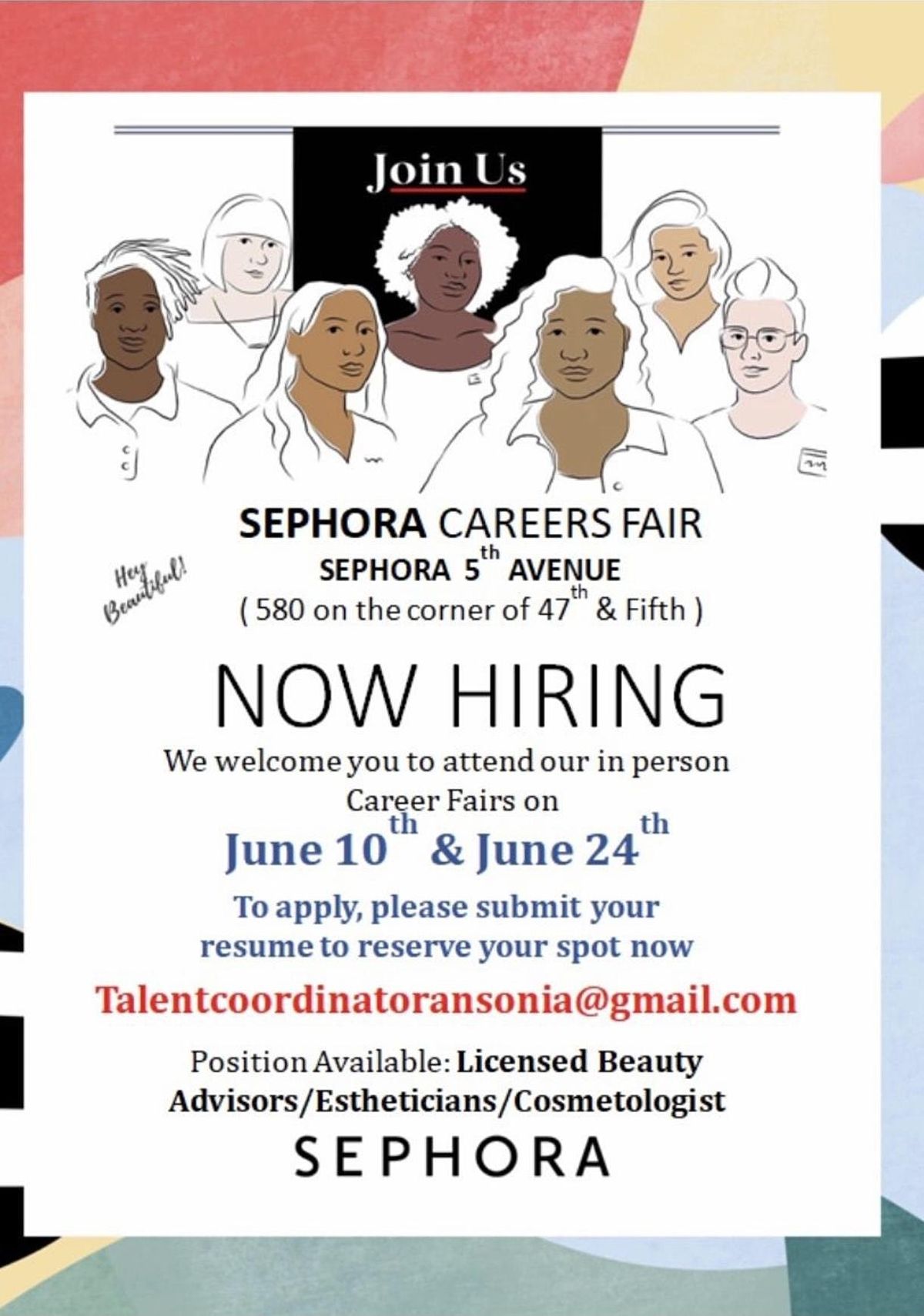 Sephora Job Fair for Licenced Beauty Advisors