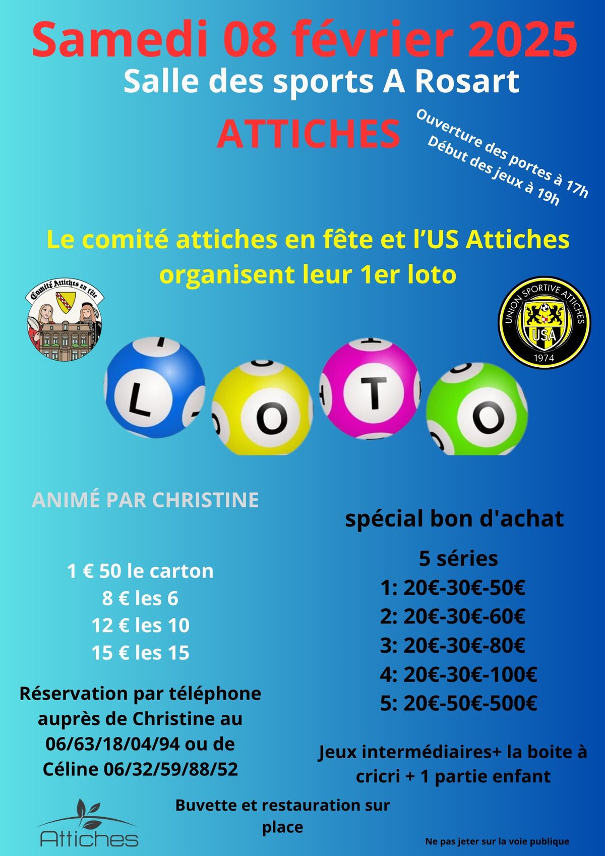 Premier Loto organis\u00e9 par le comit\u00e9 Attiches en f\u00eate et l'us Attiches Football