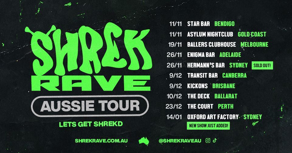 Shrek Rave Adelaide, Enigma Bar, Adelaide, 26 November to 27 November