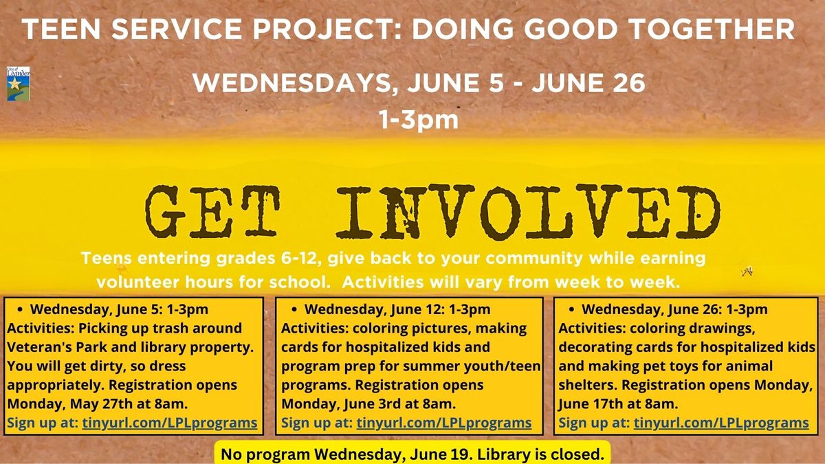 Teen Services Project Program (Pre-registration is REQUIRED)