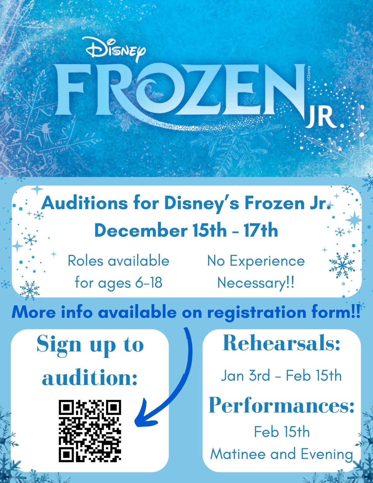 Auditions for Frozen Jr. The Musical