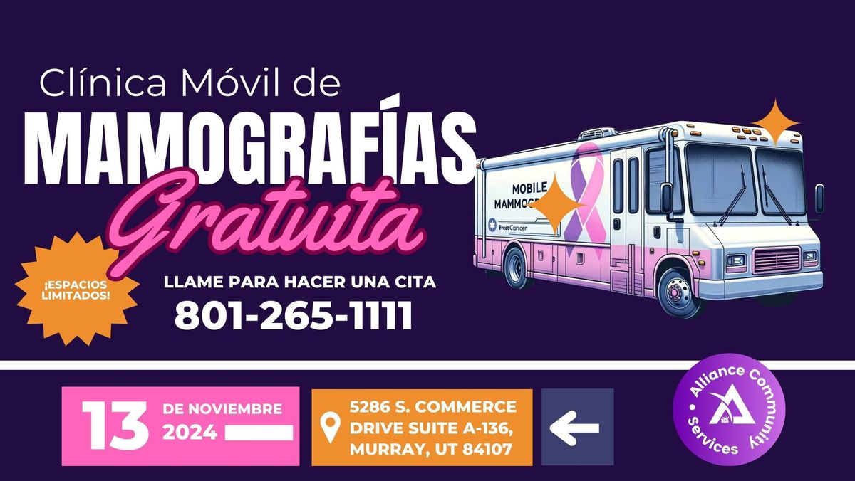 CITA PREVIA REQUERIDA: MAMOGRAF\u00cdAS M\u00d3VILES GRATUITAS 13 DE NOVIEMBRE