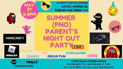 Summer Parents Night Out Party Pno Code Ninjas Pearland 21 May 2021 - pizza party games roblox