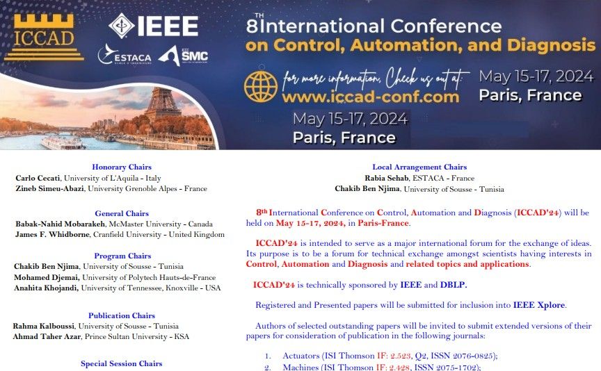 8th IEEE 2024 International Conference on Control, Automation and Diagnosis