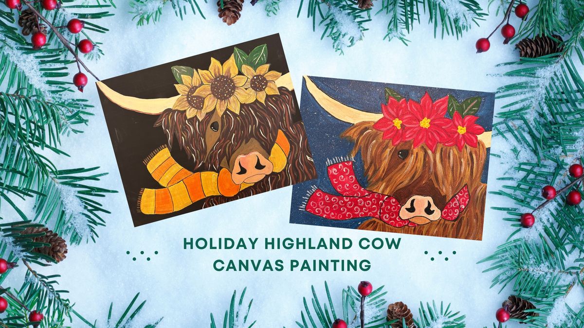 Holiday Highland Cow Canvas Painting