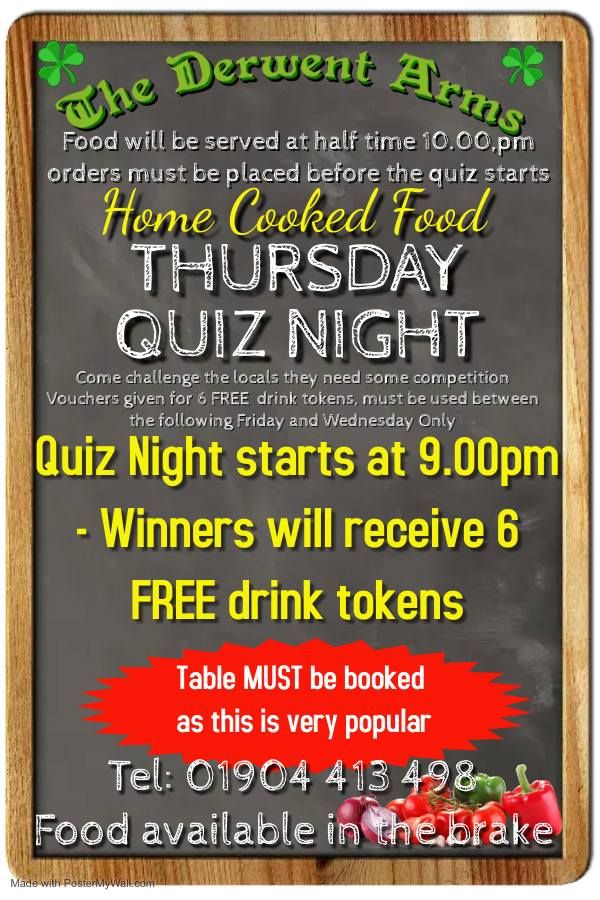 QUIZ NIGHT THURSDAY