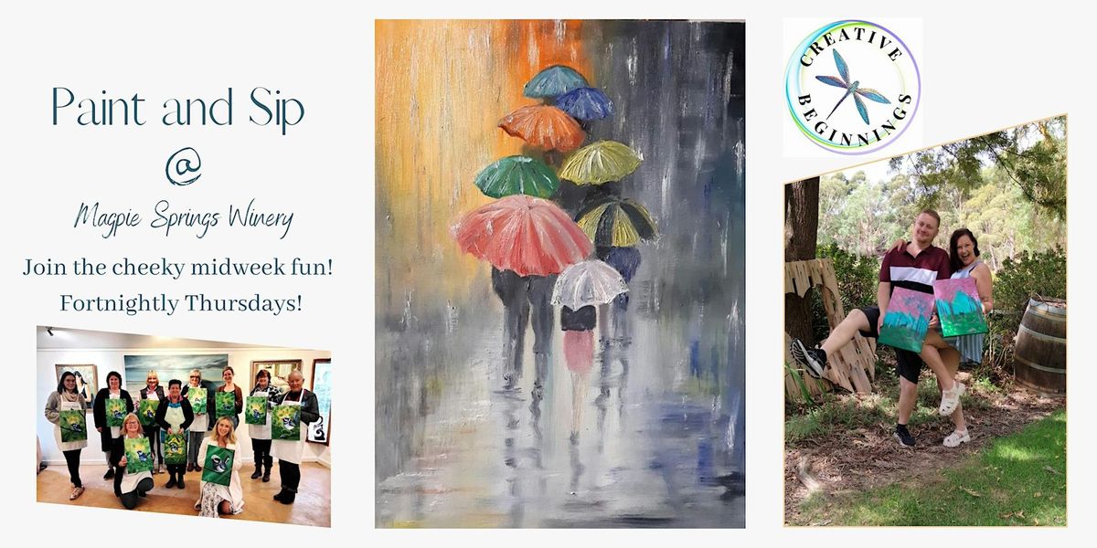 Sip and Paint fun for beginners at Magpie Springs 'Umbrellas', wine inc.