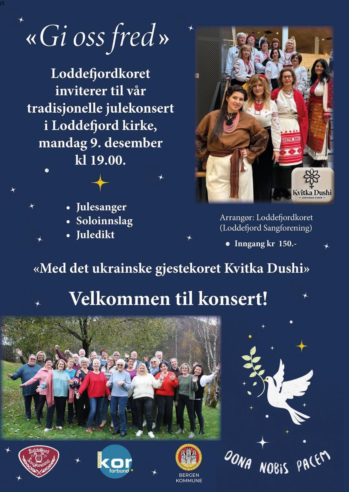 Velkommen til julekonsert i Loddefjord kirke mandag 9. desember kl 19.00