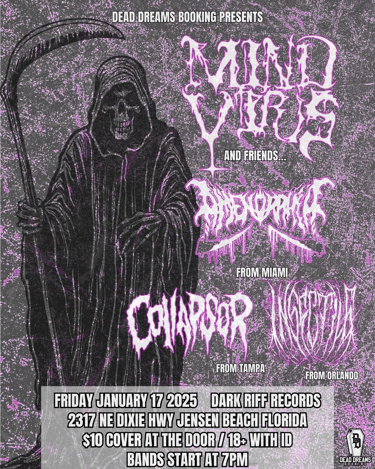 Mind Virus, Amenorrhea, Collapsor & Insectile at Dark Riff Records