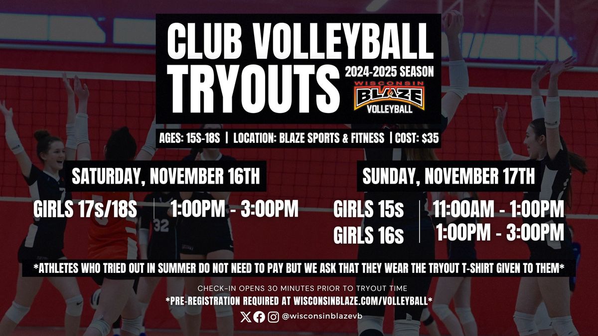 16s Volleyball 2024-2025 Season Fall Tryouts 