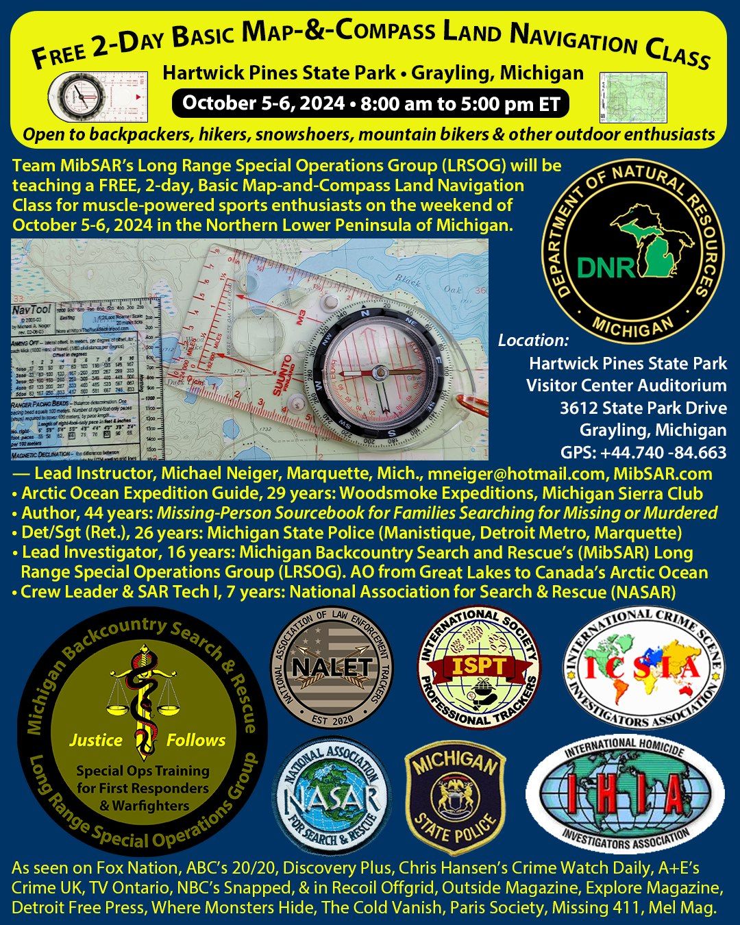 THIS CLASS IS FULL >> Free 2-day Basic Map-&-Compass Land Navigation Class