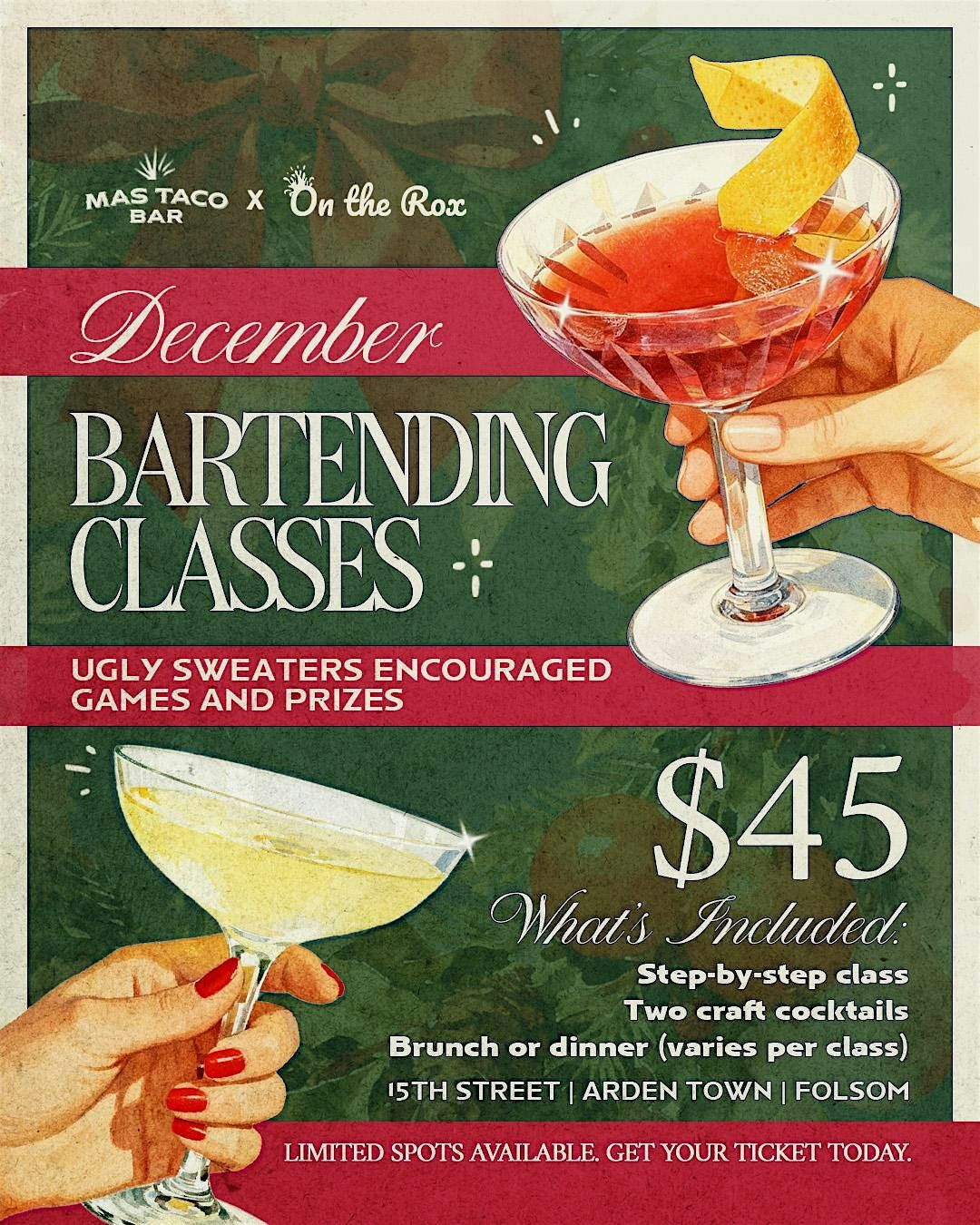15th St Location - Holiday Bartending Class + Dinner - Mas Taco Bar