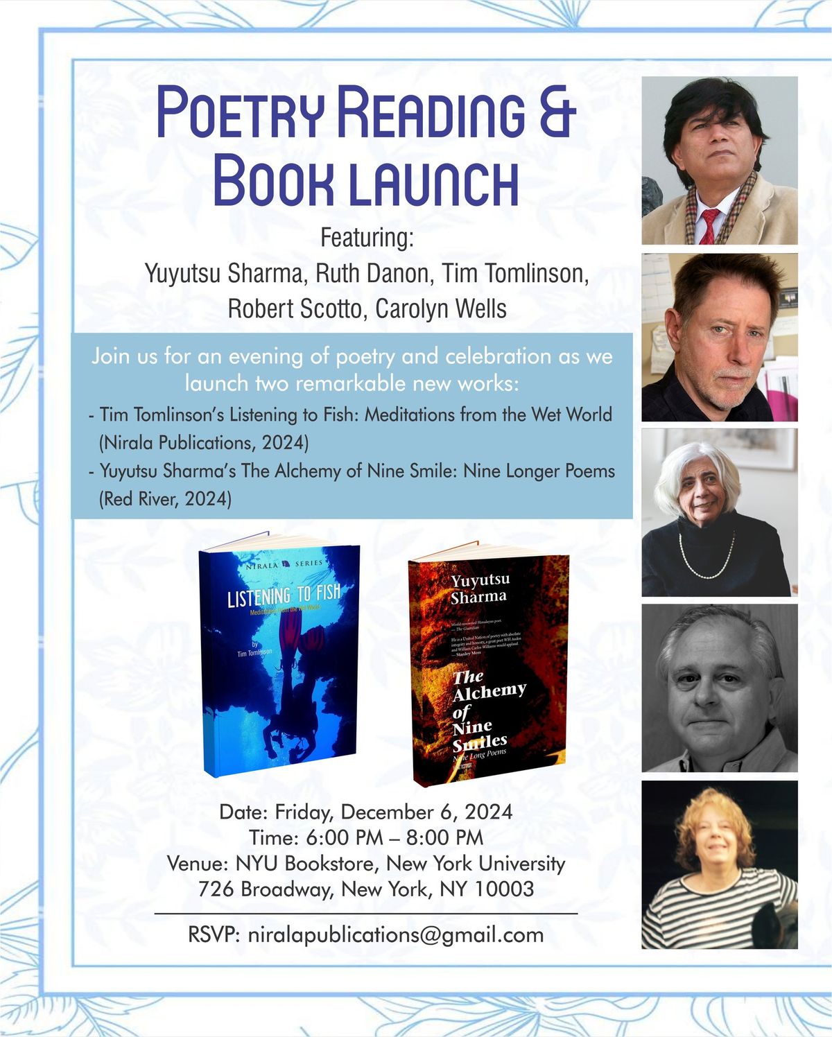 Poetry Reading & Book launch : Yuyutsu Sharma Ruth Danon Tim Tomlinson  Robert Scotto Carolyn Wells