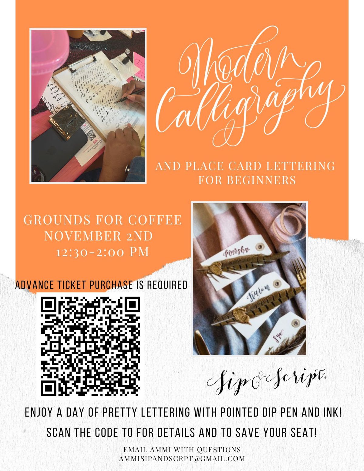 Modern Calligraphy & Place Card Lettering for Beginners at Grounds for Coffee