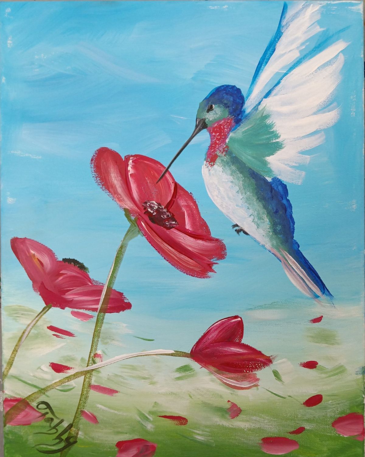 Humming Bird and Poppies