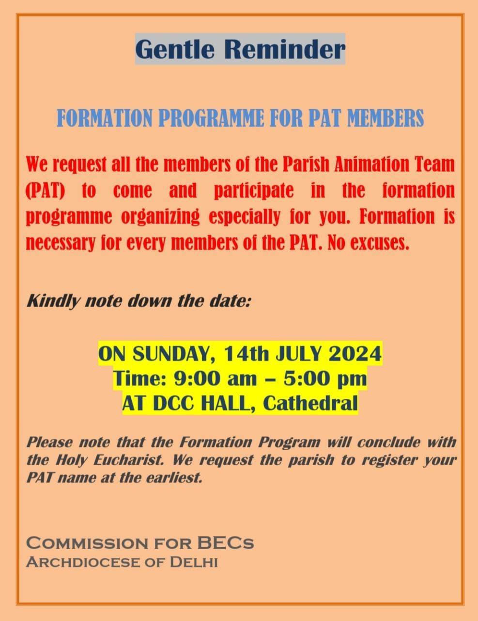Formation program for Parish Animation Team 
