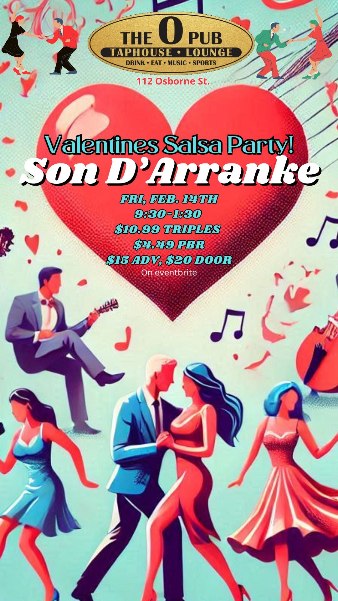 Valentines Day Salsa Party with Son D\u2019Arranke Live at Osborne Taphouse!