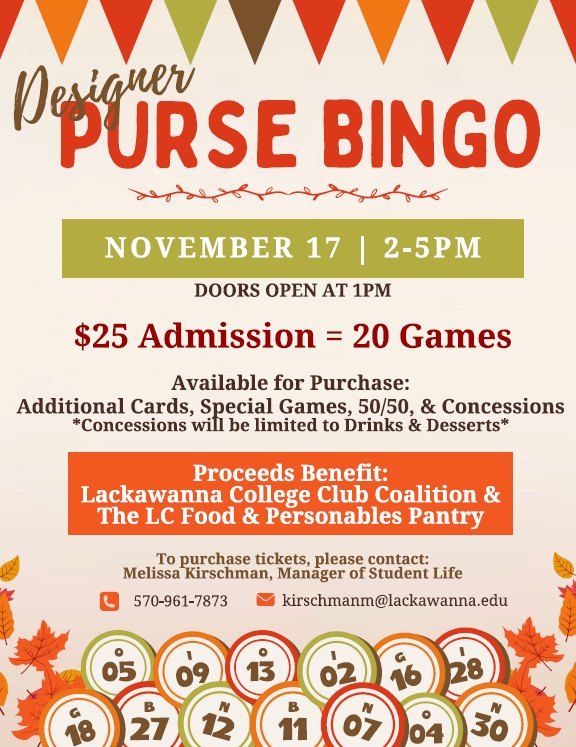 Lackawanna College Designer Purse Bingo